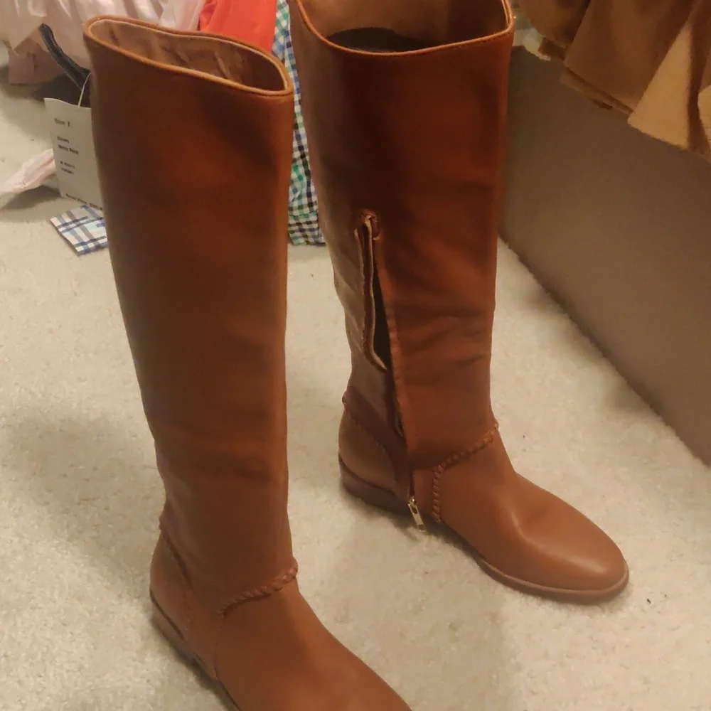 New!UGG Gracen Whipstitch Brown Leather Knee High Tall Riding Boot Women Y2K